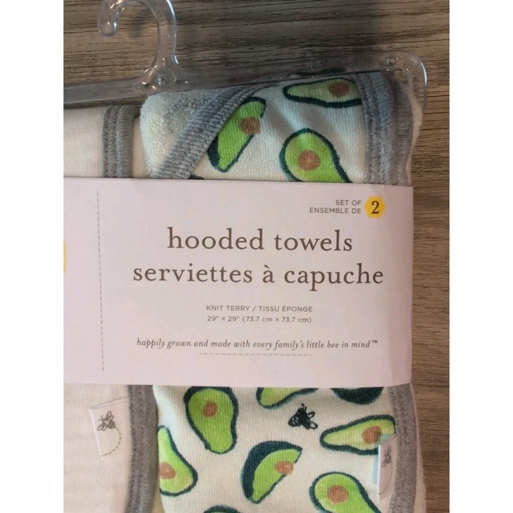 Burt's Bees Baby Set Of 2 Hooded Towel Set Avocados Organic Cotton Green NIP